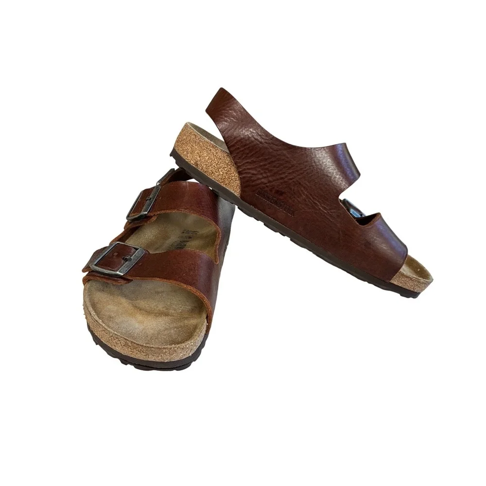 Birkenstock Milano Habana Brown Oiled Leather Slingback Sandals Mens 8 Womens 10